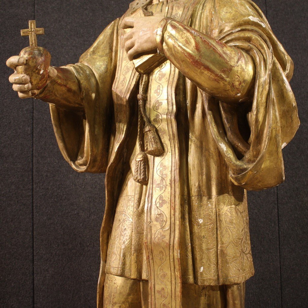 Grande scultura lignea San Francesco di Sales del XVIII secolo-photo-8
