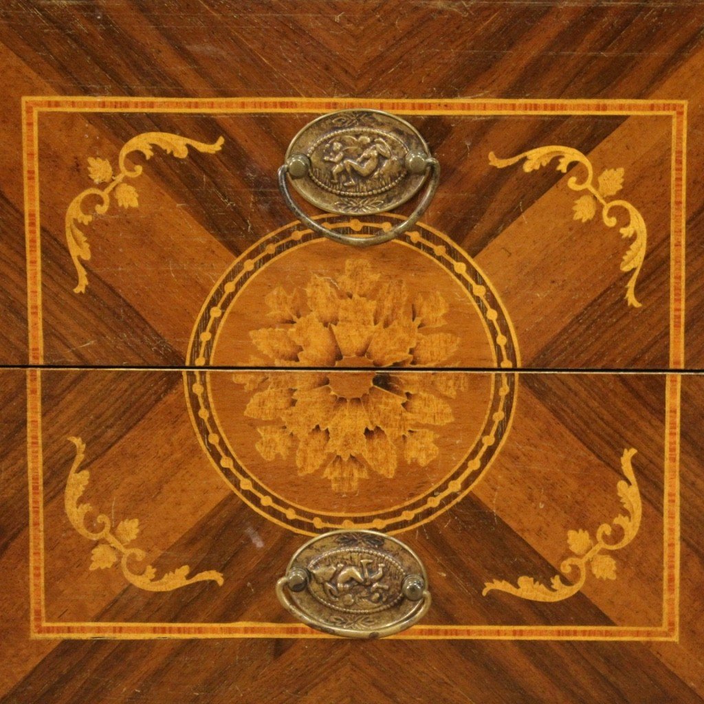 Comodino in legno intarsiato in stile Luigi XVI -photo-4