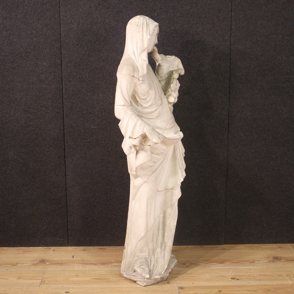 Madonna col bambino, grande scultura in gesso del XX secolo-photo-3
