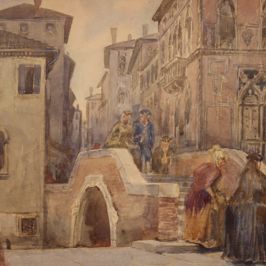 Raffinato acquerello firmato A. Corsetti, veduta di Venezia-photo-4