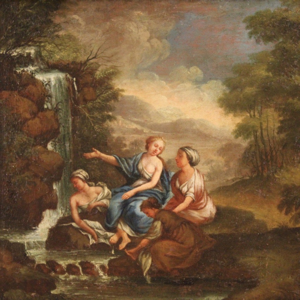 Dipinto italiano del XVIII secolo olio su tela, il bagno di Diana-photo-3
