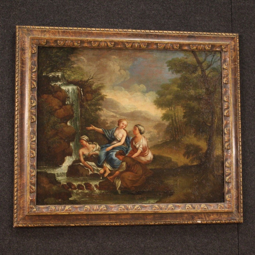 Dipinto italiano del XVIII secolo olio su tela, il bagno di Diana-photo-4