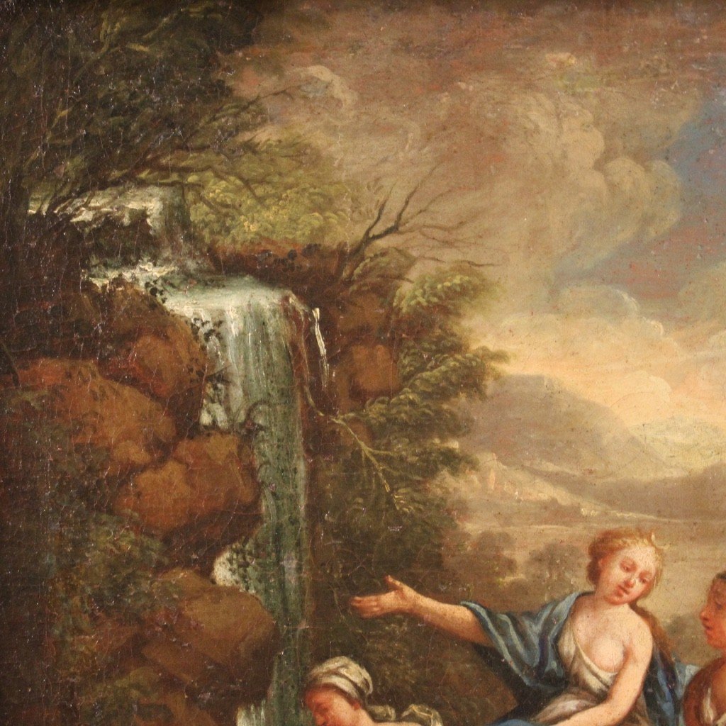 Dipinto italiano del XVIII secolo olio su tela, il bagno di Diana-photo-7