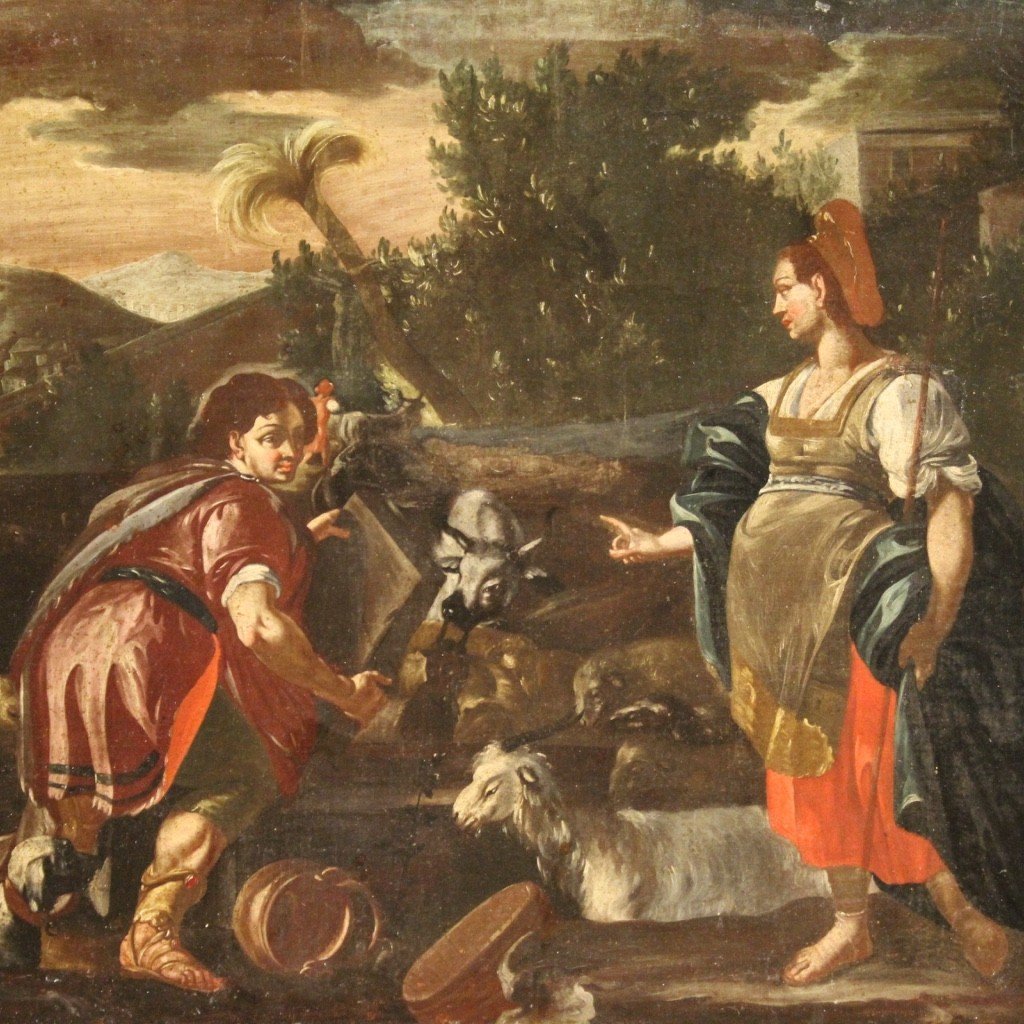 Rachele e Giacobbe al pozzo, dipinto italiano del XVIII secolo -photo-3