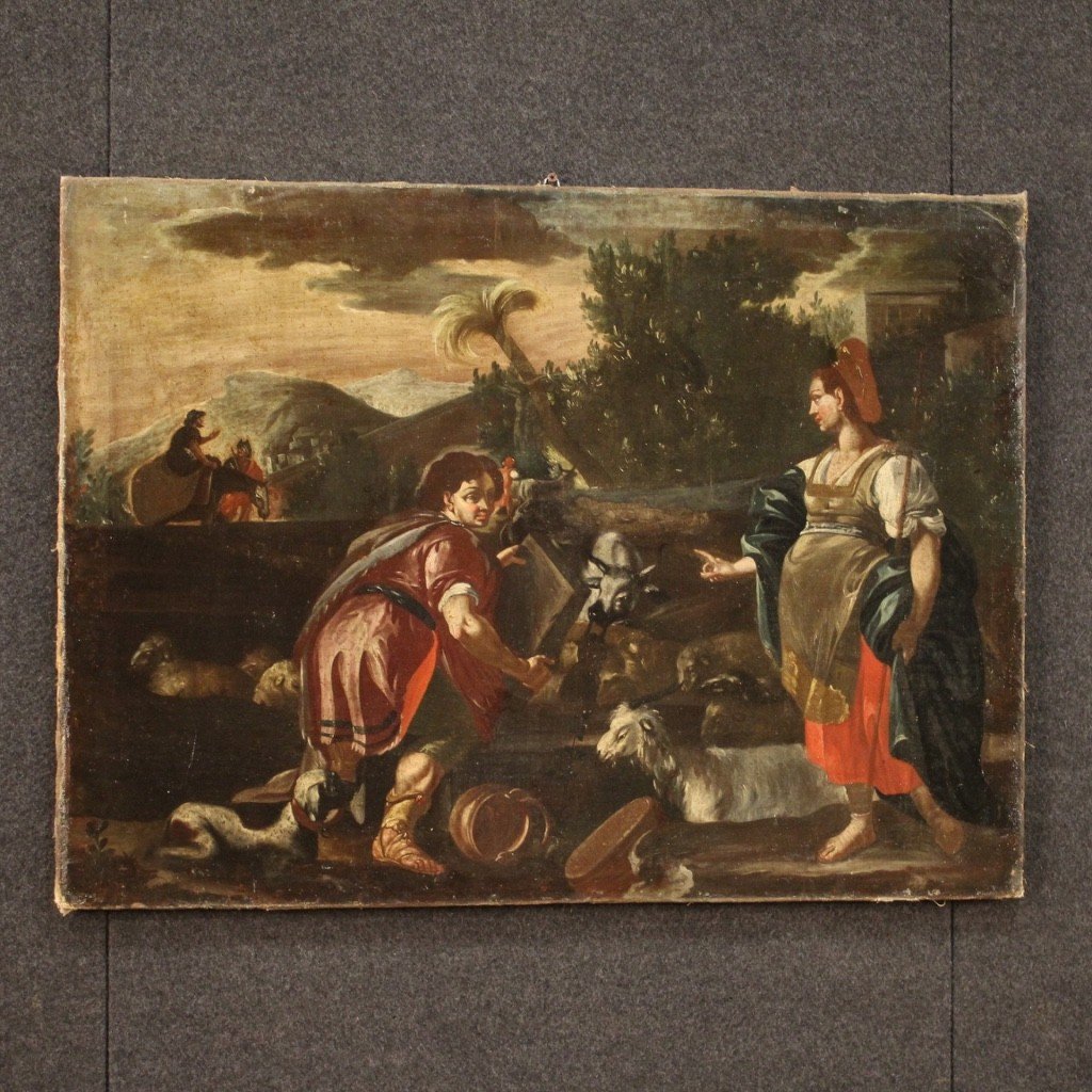 Rachele e Giacobbe al pozzo, dipinto italiano del XVIII secolo -photo-5