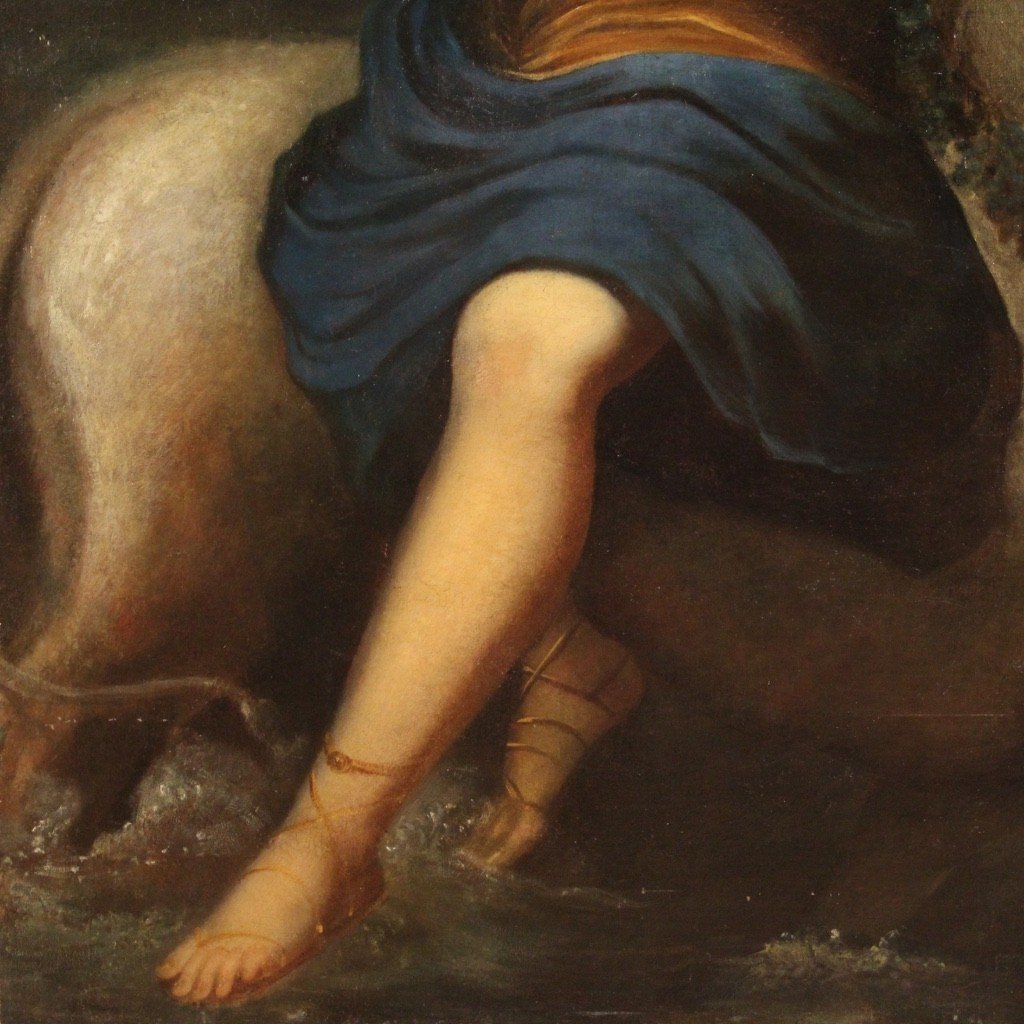 Dipinto spagnolo olio su tela Ratto di Europa del XVII secolo-photo-7