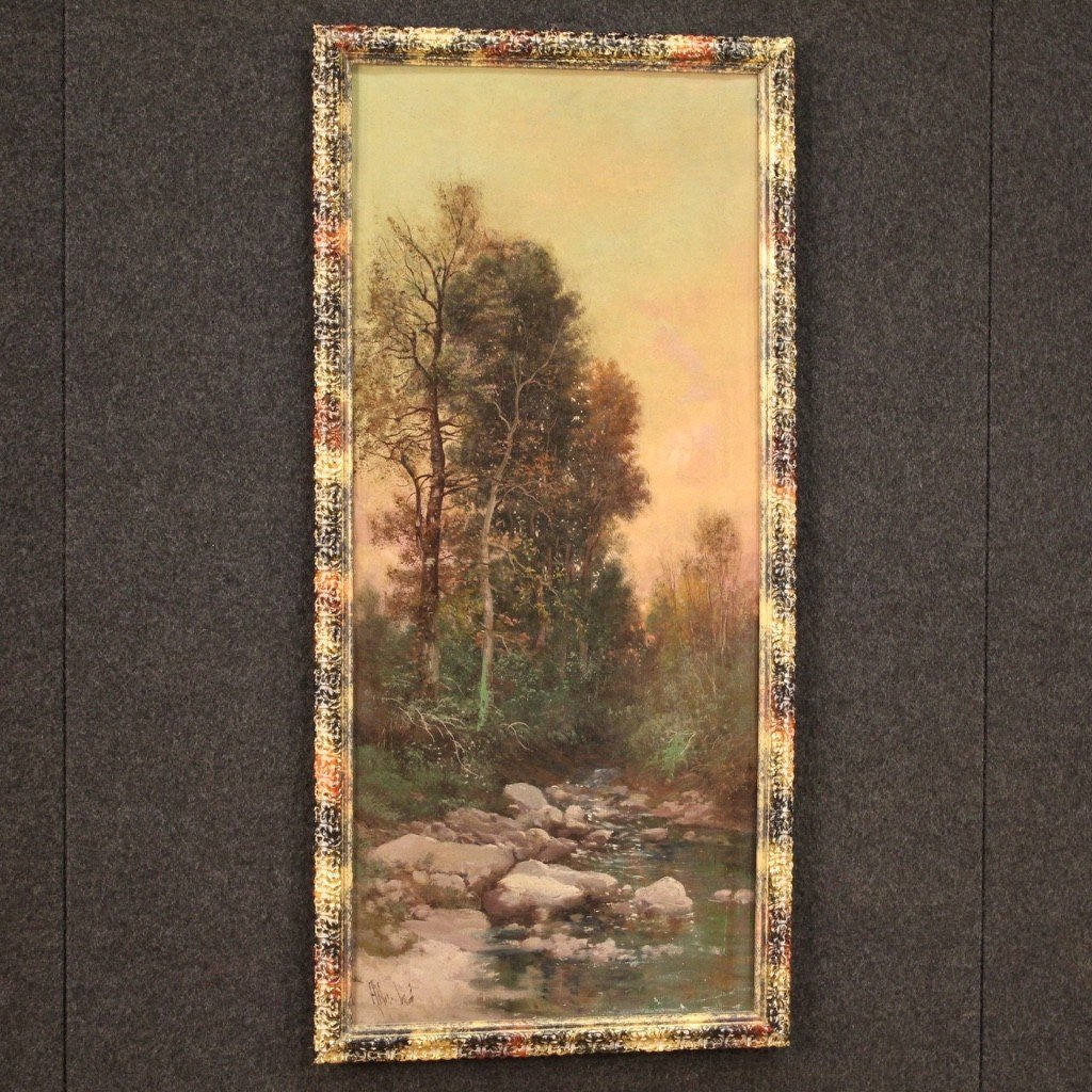 Dipinto firmato paesaggio olio su tela del XIX secolo-photo-2