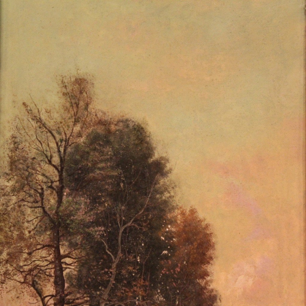 Dipinto firmato paesaggio olio su tela del XIX secolo-photo-4