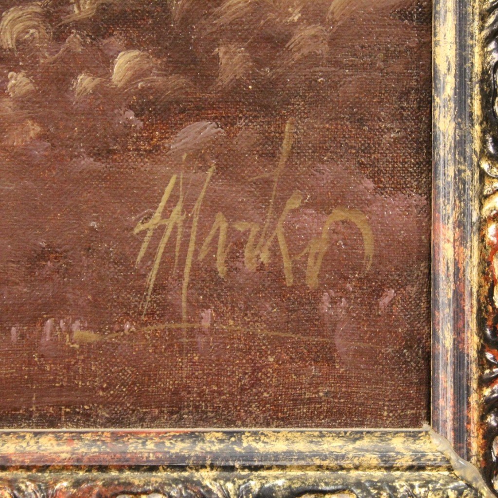 Dipinto olio su tela paesaggio firmato del XIX secolo-photo-4