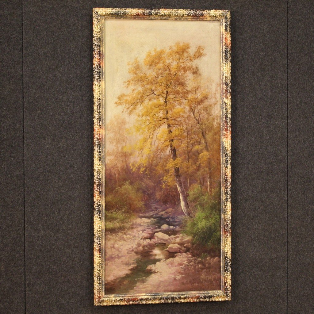 Dipinto olio su tela paesaggio firmato del XIX secolo-photo-6