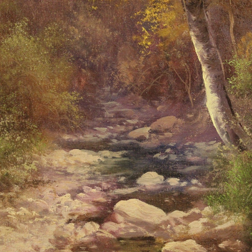 Dipinto olio su tela paesaggio firmato del XIX secolo-photo-8