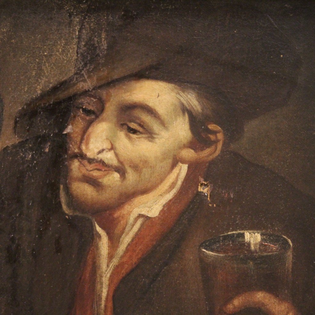 Antico dipinto fiammingo olio su tela del XVIII secolo -photo-4