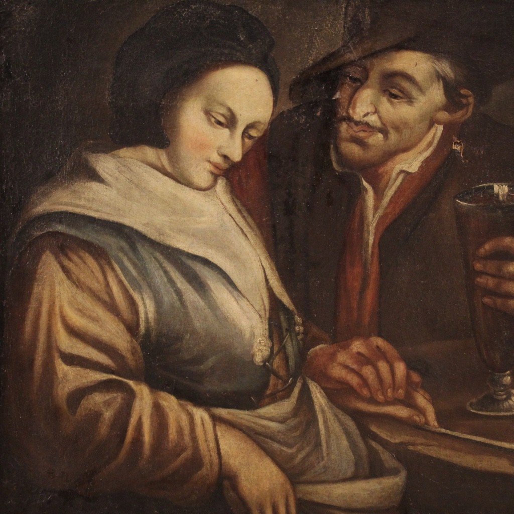 Antico dipinto fiammingo olio su tela del XVIII secolo -photo-6
