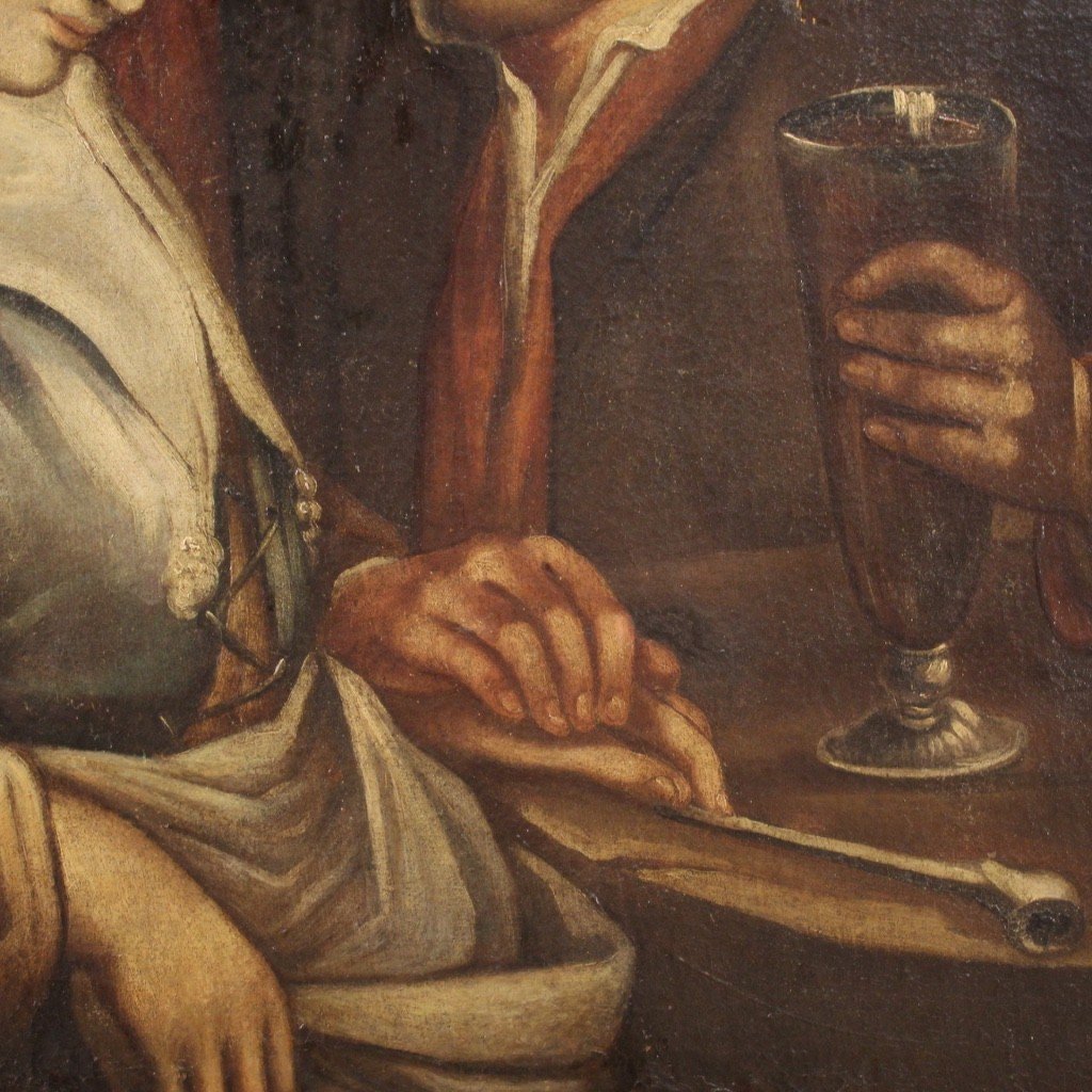 Antico dipinto fiammingo olio su tela del XVIII secolo -photo-7