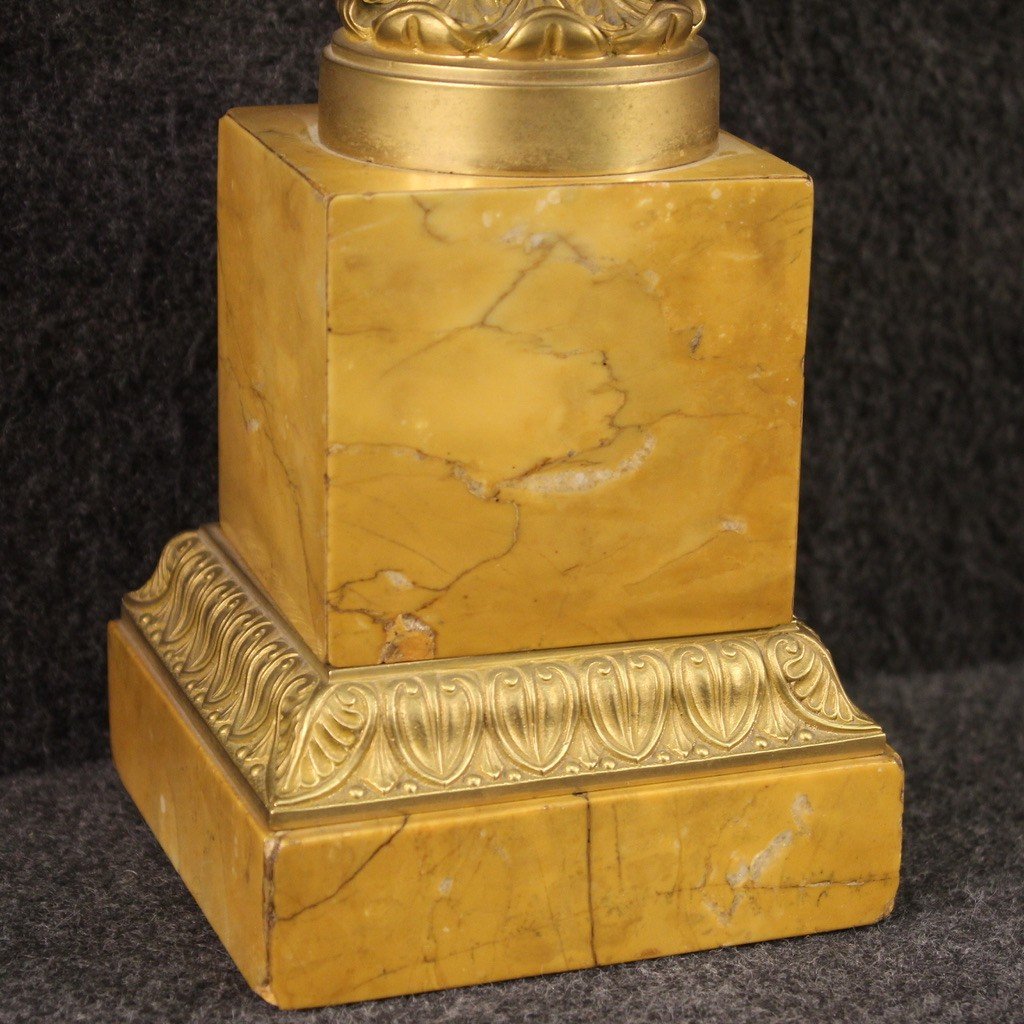 Coppia di alzate in bronzo dorato e marmo giallo del XX secolo-photo-2