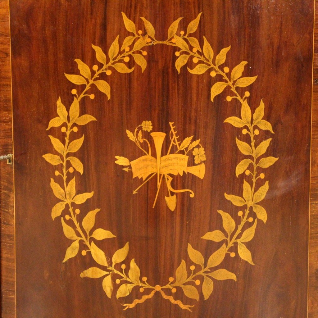 Angoliera inglese intarsiata in legno del XX secolo-photo-6