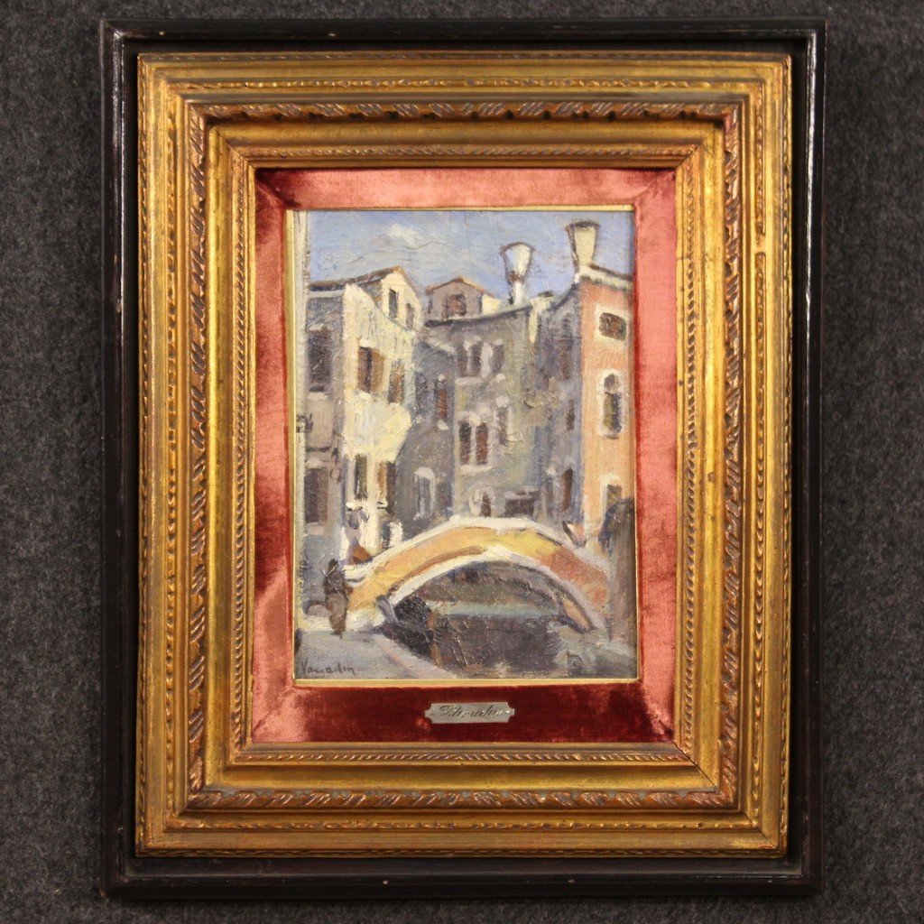 Dipinto firmato su tavoletta, la casa di Carlo Goldoni a Venezia