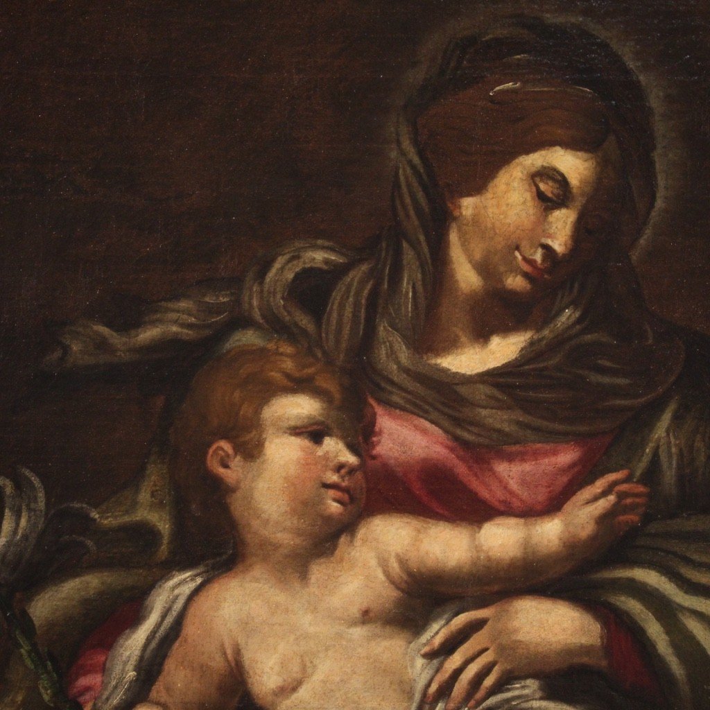 Grande dipinto Madonna con bambino del XVII secolo-photo-2