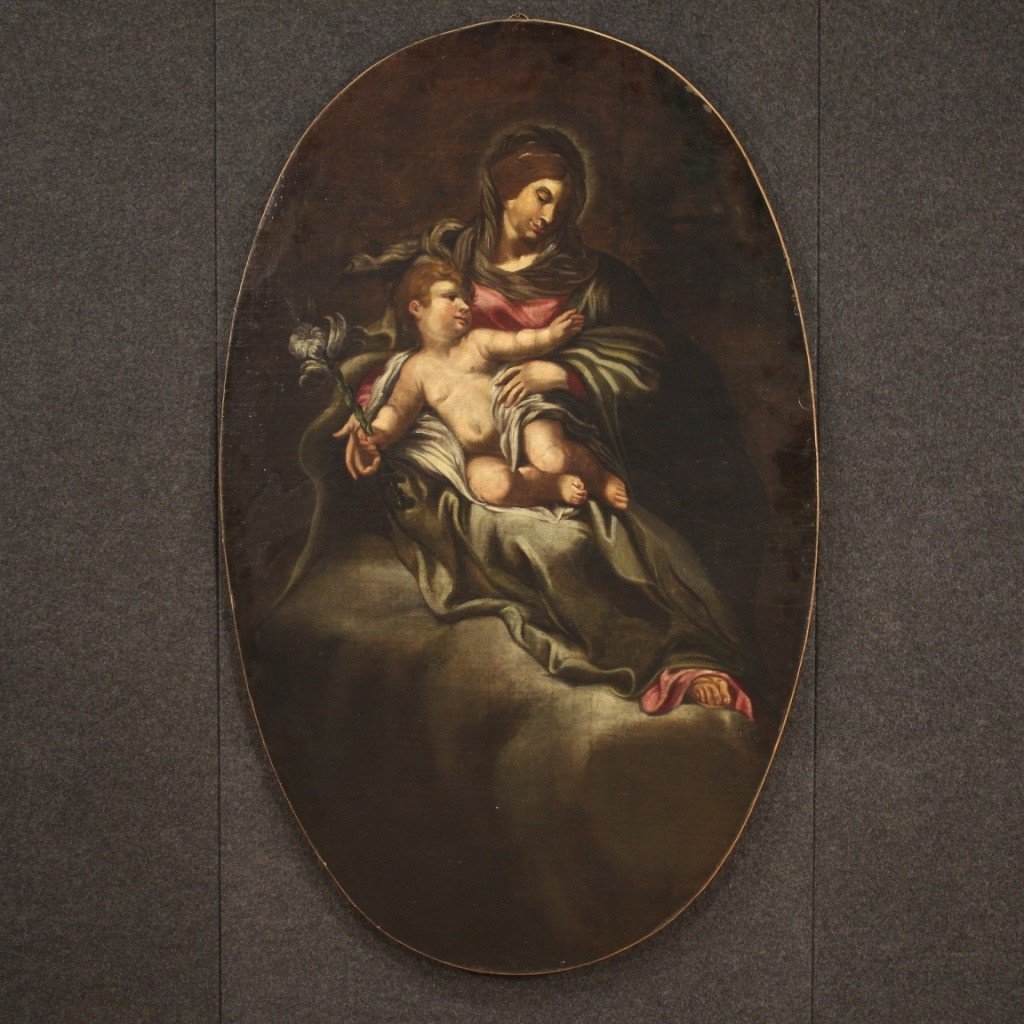 Grande dipinto Madonna con bambino del XVII secolo-photo-3