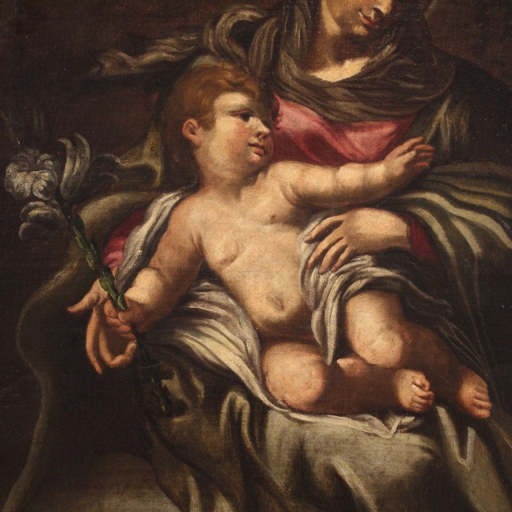 Grande dipinto Madonna con bambino del XVII secolo-photo-4