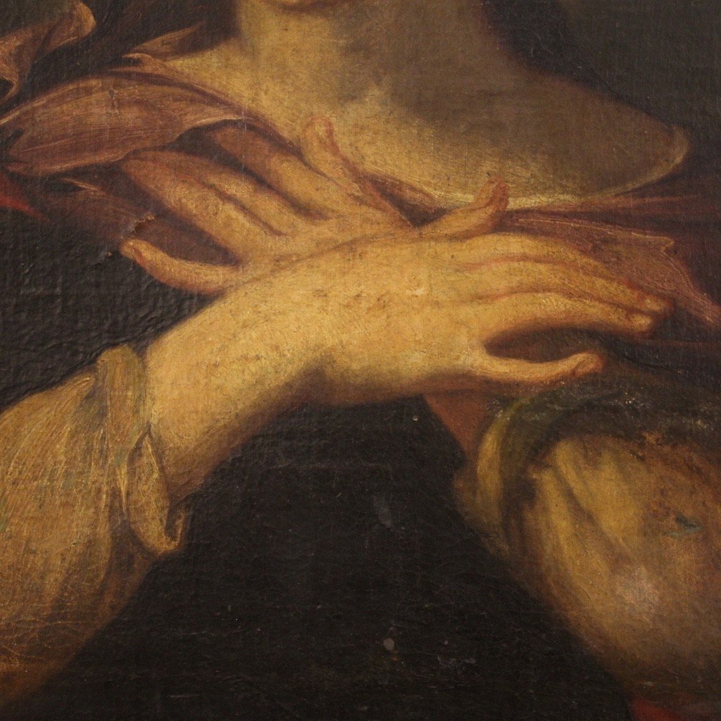 Dipinto religioso Madonna olio su tela del XVII secolo-photo-8