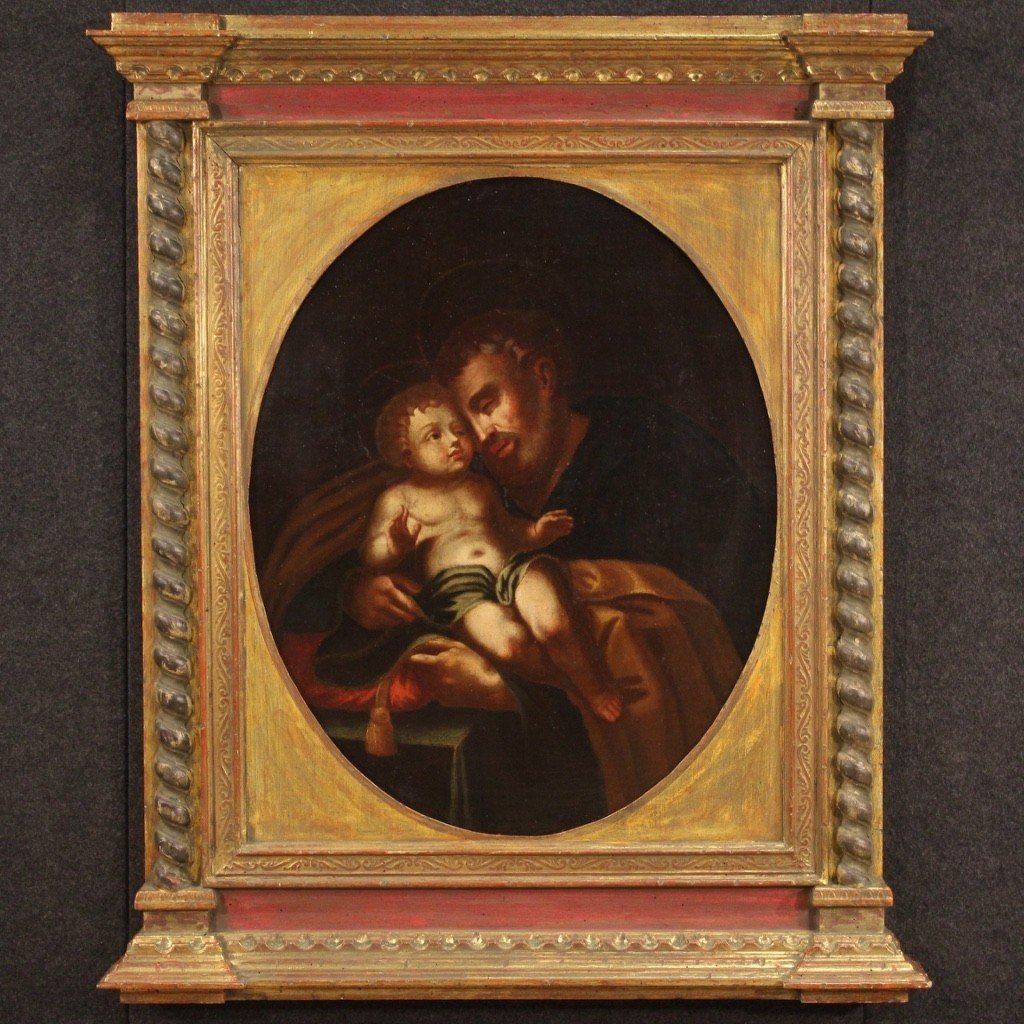 Dipinto italiano religioso, San Giuseppe col bambino del XVIII secolo-photo-2