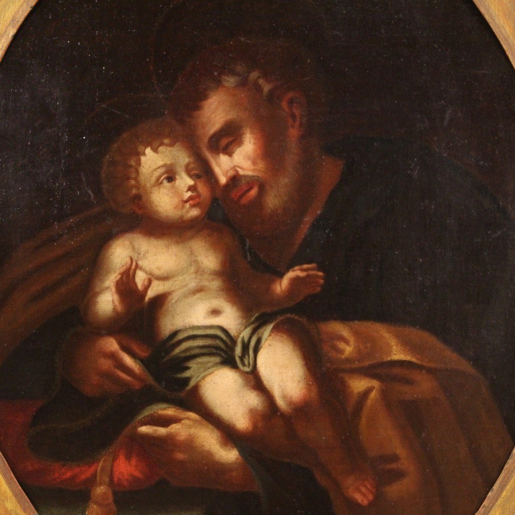 Dipinto italiano religioso, San Giuseppe col bambino del XVIII secolo-photo-3