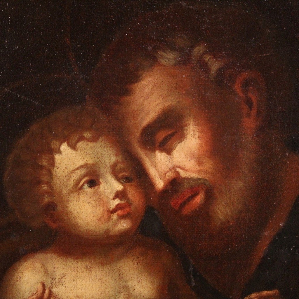 Dipinto italiano religioso, San Giuseppe col bambino del XVIII secolo-photo-4