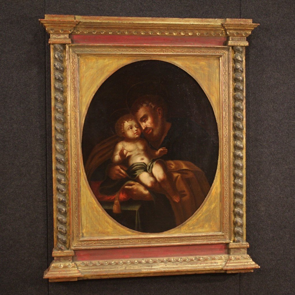 Dipinto italiano religioso, San Giuseppe col bambino del XVIII secolo-photo-6