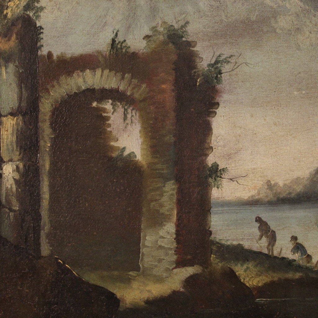 Dipinto italiano paesaggio antico del XVIII secolo-photo-2