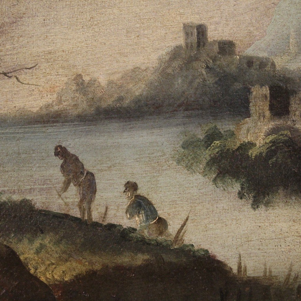 Dipinto italiano paesaggio antico del XVIII secolo-photo-3