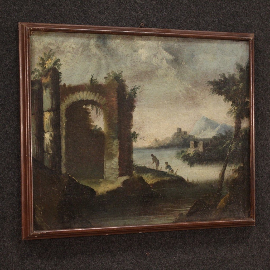 Dipinto italiano paesaggio antico del XVIII secolo-photo-4