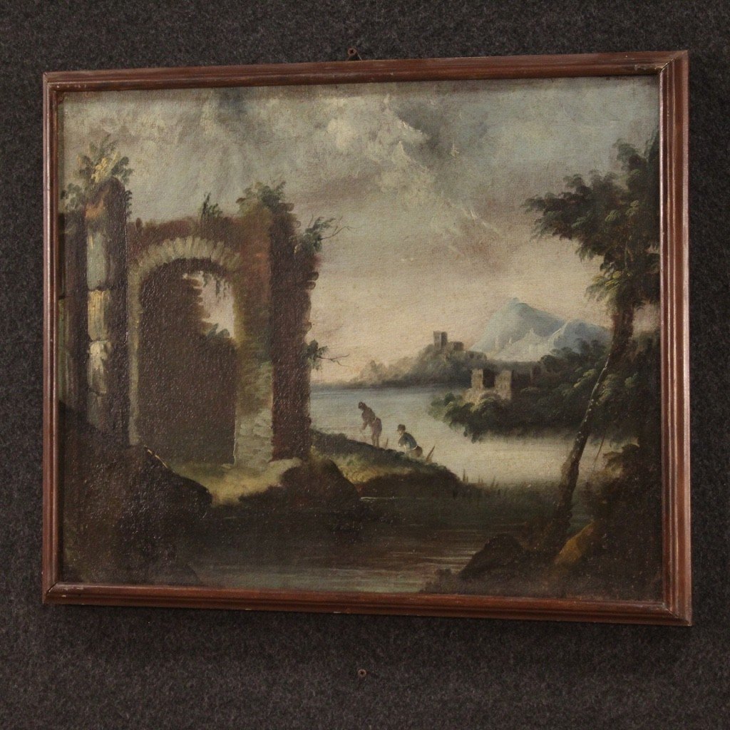 Dipinto italiano paesaggio antico del XVIII secolo-photo-6
