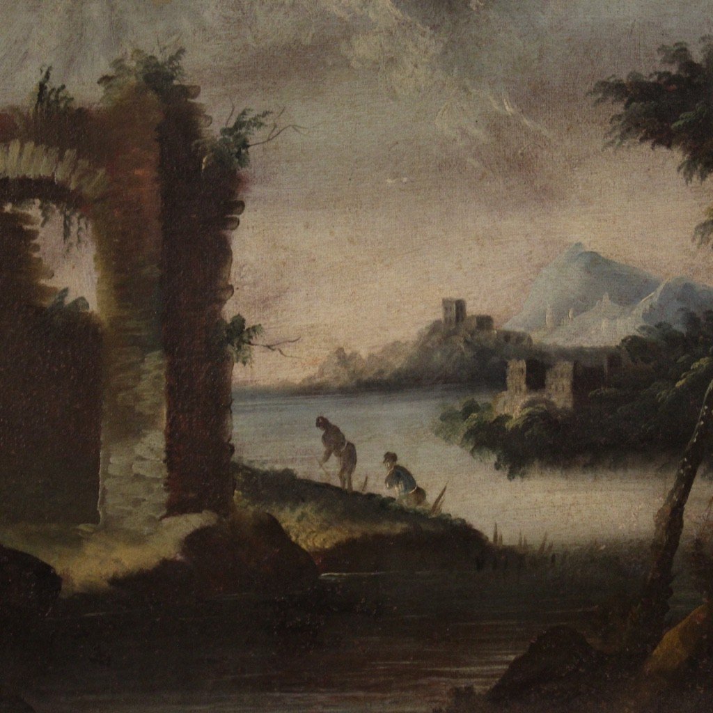 Dipinto italiano paesaggio antico del XVIII secolo-photo-8