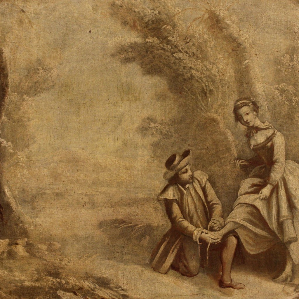 Dipinto paesaggio con scena romantica del XIX secolo-photo-3