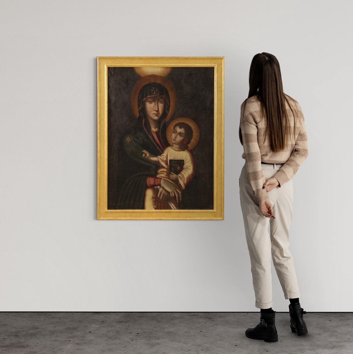 Dipinto italiano Madonna con bambino del XIX secolo-photo-2
