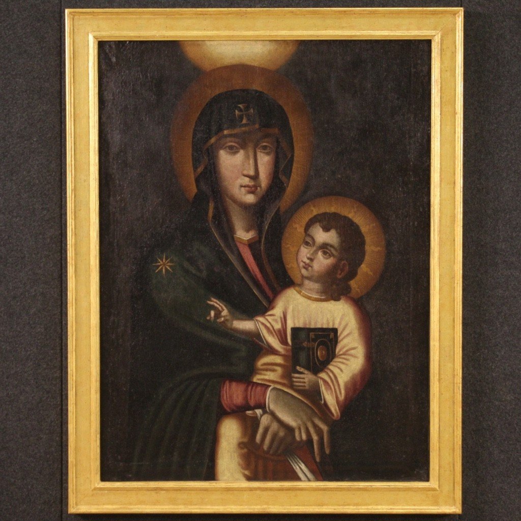 Dipinto italiano Madonna con bambino del XIX secolo-photo-3