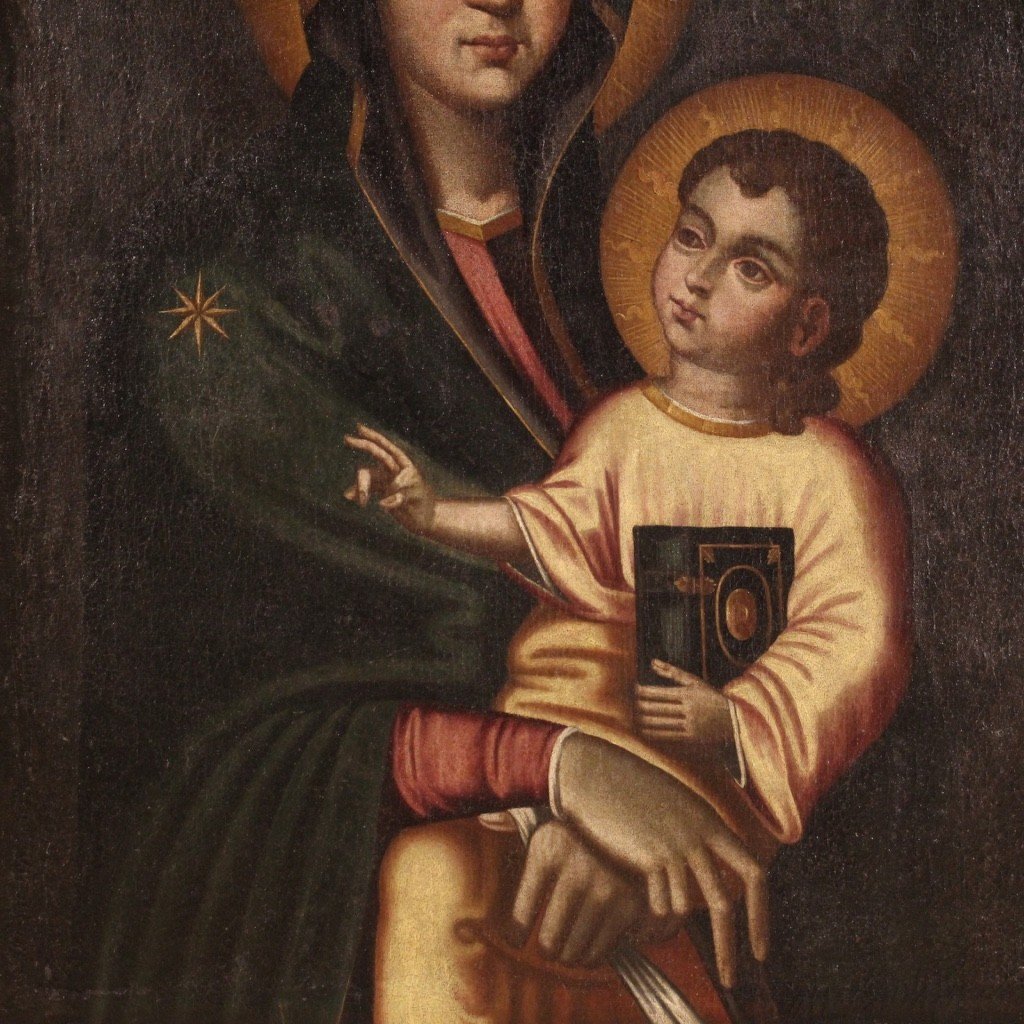 Dipinto italiano Madonna con bambino del XIX secolo-photo-4