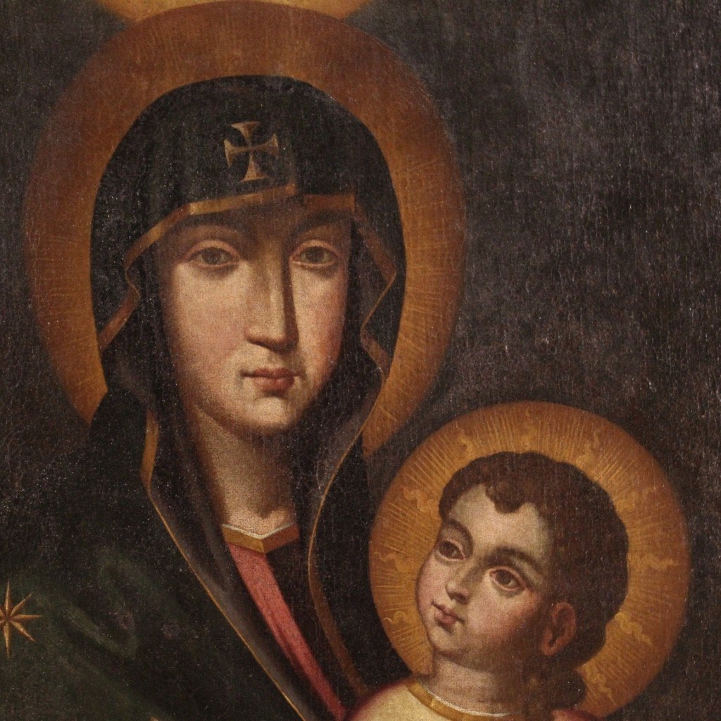 Dipinto italiano Madonna con bambino del XIX secolo-photo-8