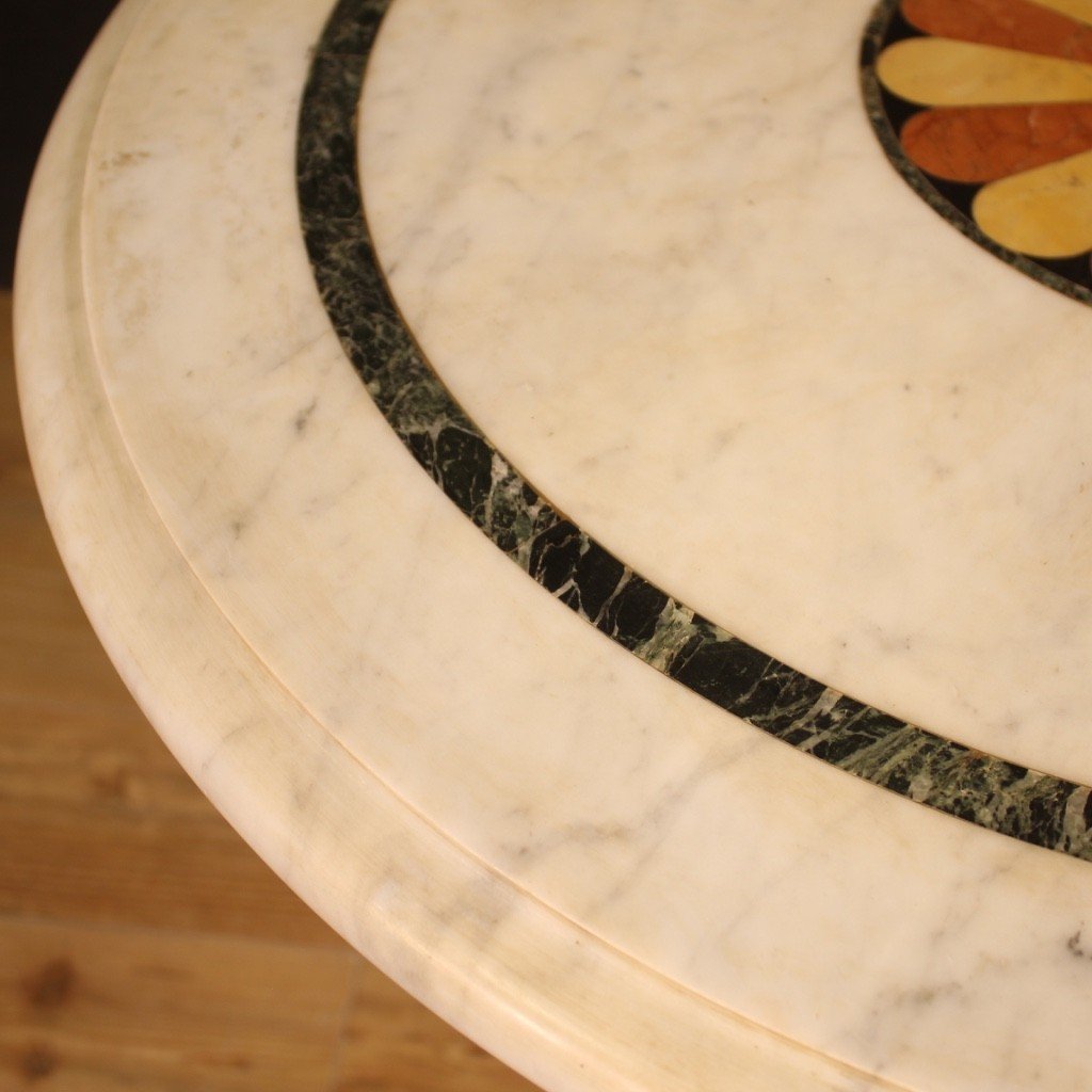 Tavolino italiano in ferro con piano in marmo intarsiato-photo-5