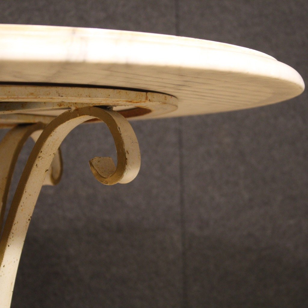 Tavolino italiano in ferro con piano in marmo intarsiato-photo-8