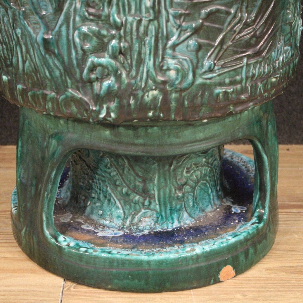 Grande vaso italiano in terracotta smaltata verde anni 60-photo-4
