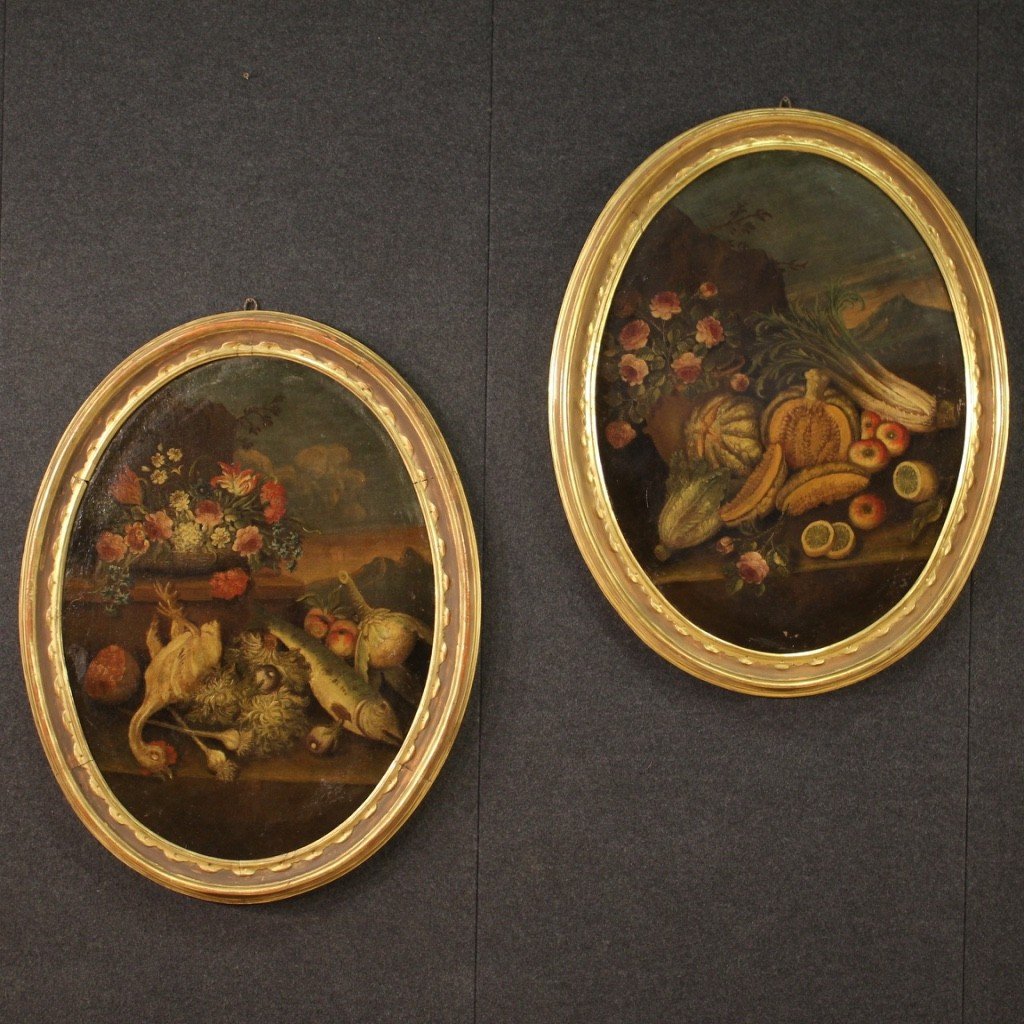 Natura morta dipinto ovale del XVIII secolo-photo-2