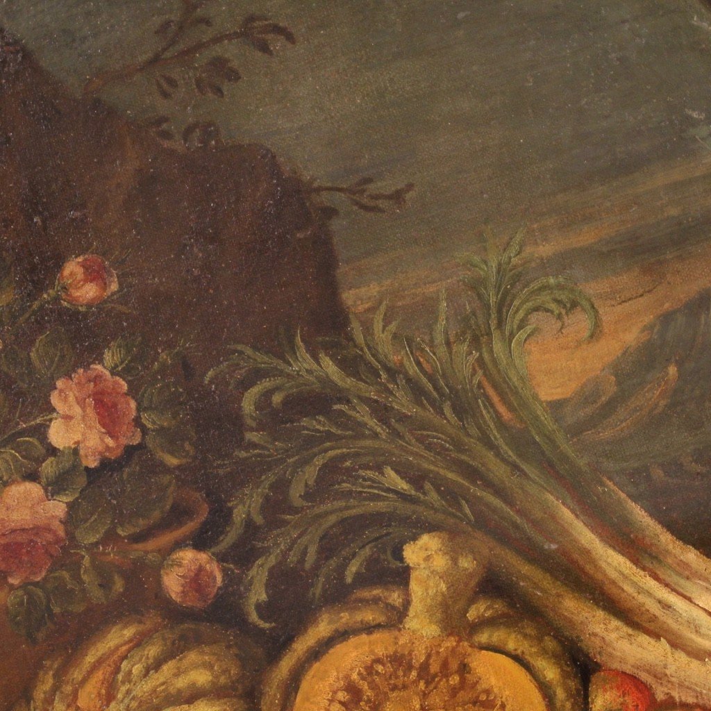 Natura morta dipinto ovale del XVIII secolo-photo-3