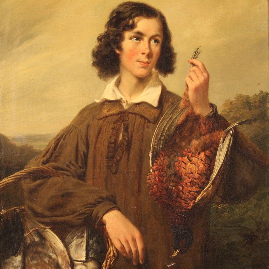 Ritratto di giovane gentiluomo con cacciagione del XIX secolo-photo-2