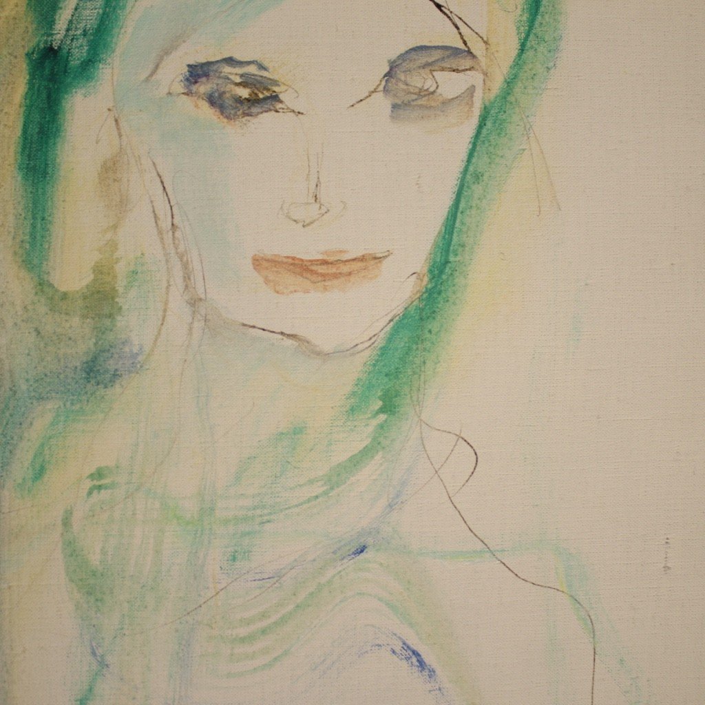 Dipinto ritratto femminile del XX secolo-photo-3