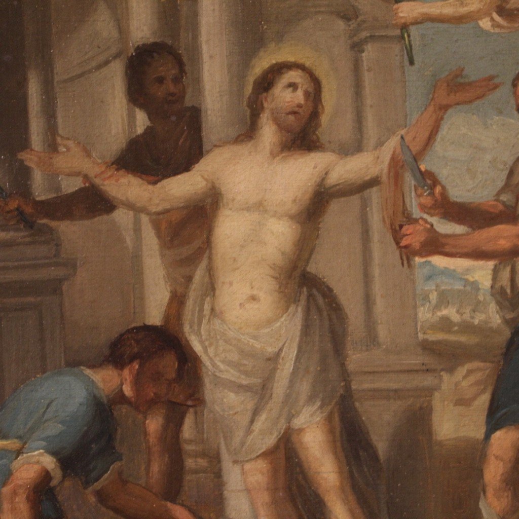 Dipinto italiano Martirio di San Bartolomeo del XVIII secolo-photo-3