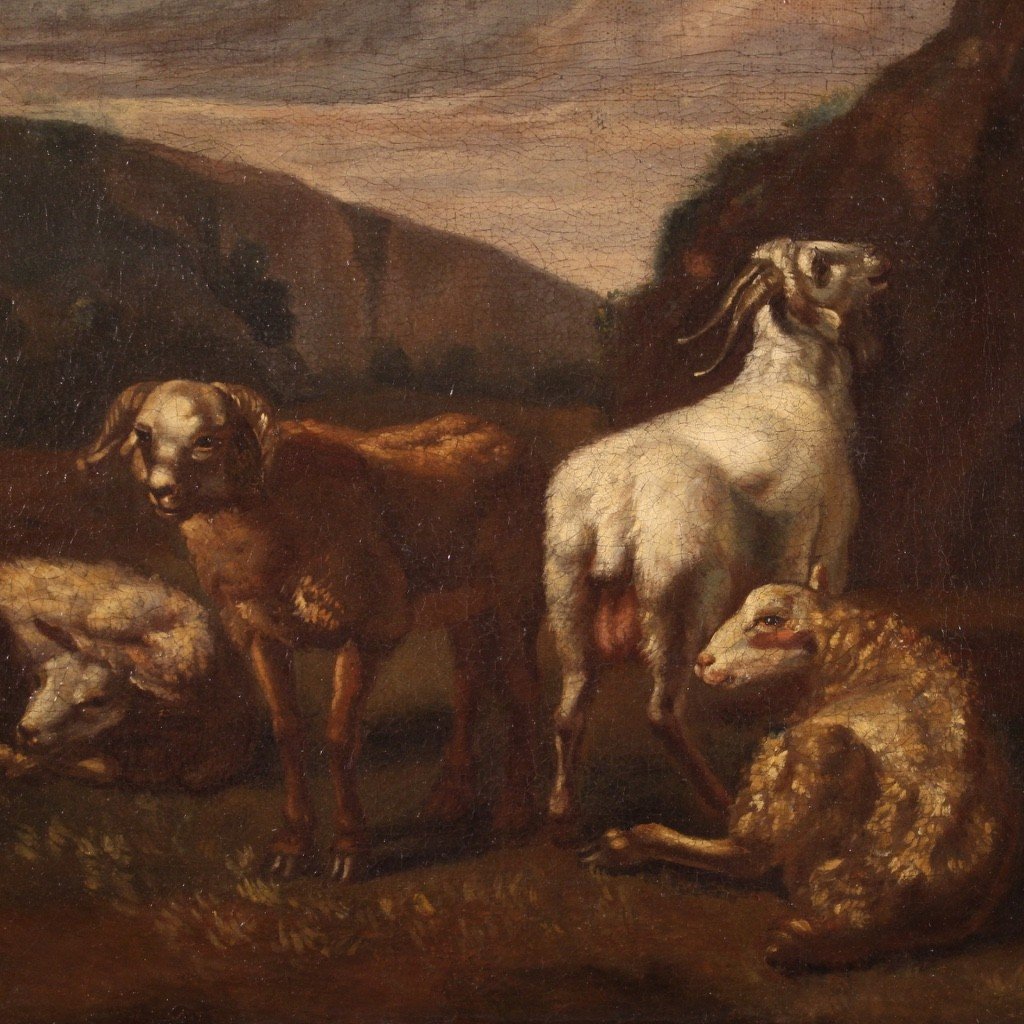Dipinto italiano paesaggio pastorale del XVIII secolo-photo-3