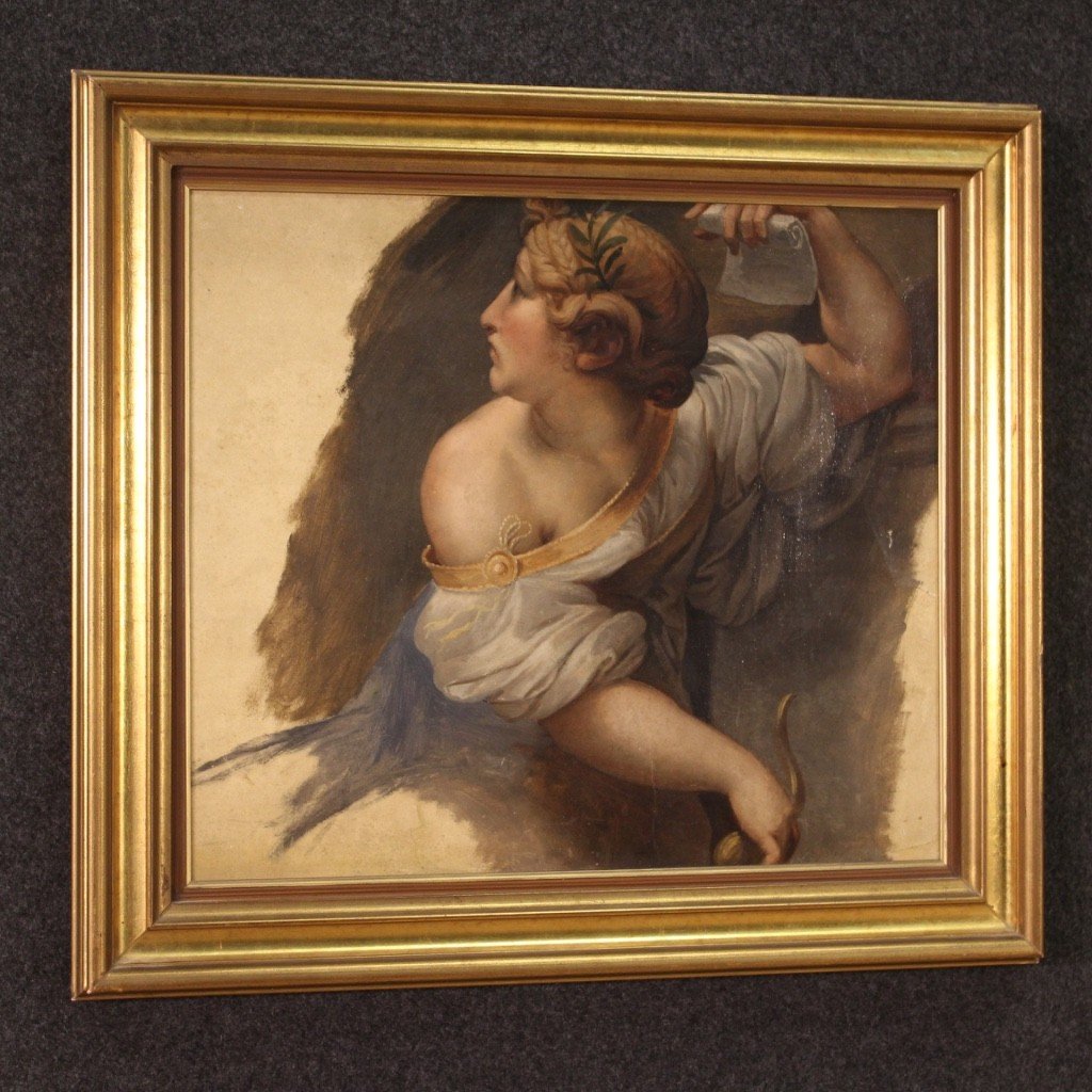 Antico dipinto francese Sibilla del XIX secolo-photo-2