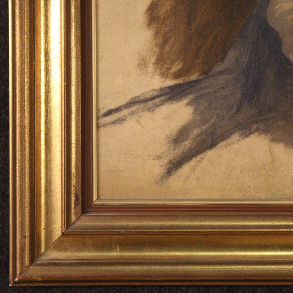 Antico dipinto francese Sibilla del XIX secolo-photo-6